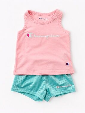 Champion Baby Girl Tank & Shorts Set | Pink & Aqua Athletic Outfit